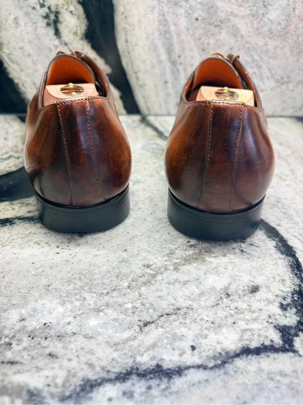 Santoni Goodyear Brown Cognac Leather Derby Shoes UK 8.5 US 9.5 Italy